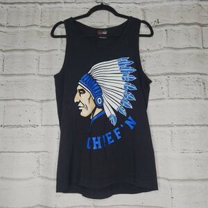 Pro Tag Vintage Sleeveless Cotton Indian Chief Head Graphic Tee Black Medium USA